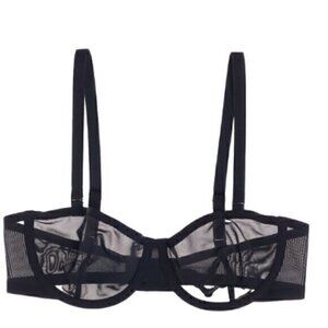 Cuup Size 32C The Balconette Mesh Sheer Unlined Underwire‎ Bra in Black